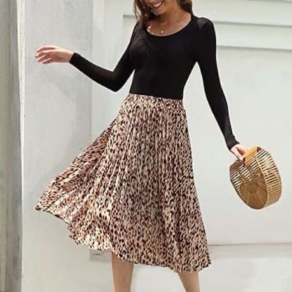 Andrew Marc New York Leopard Pleated Midi Maxi Skirt - Picture 1 of 11